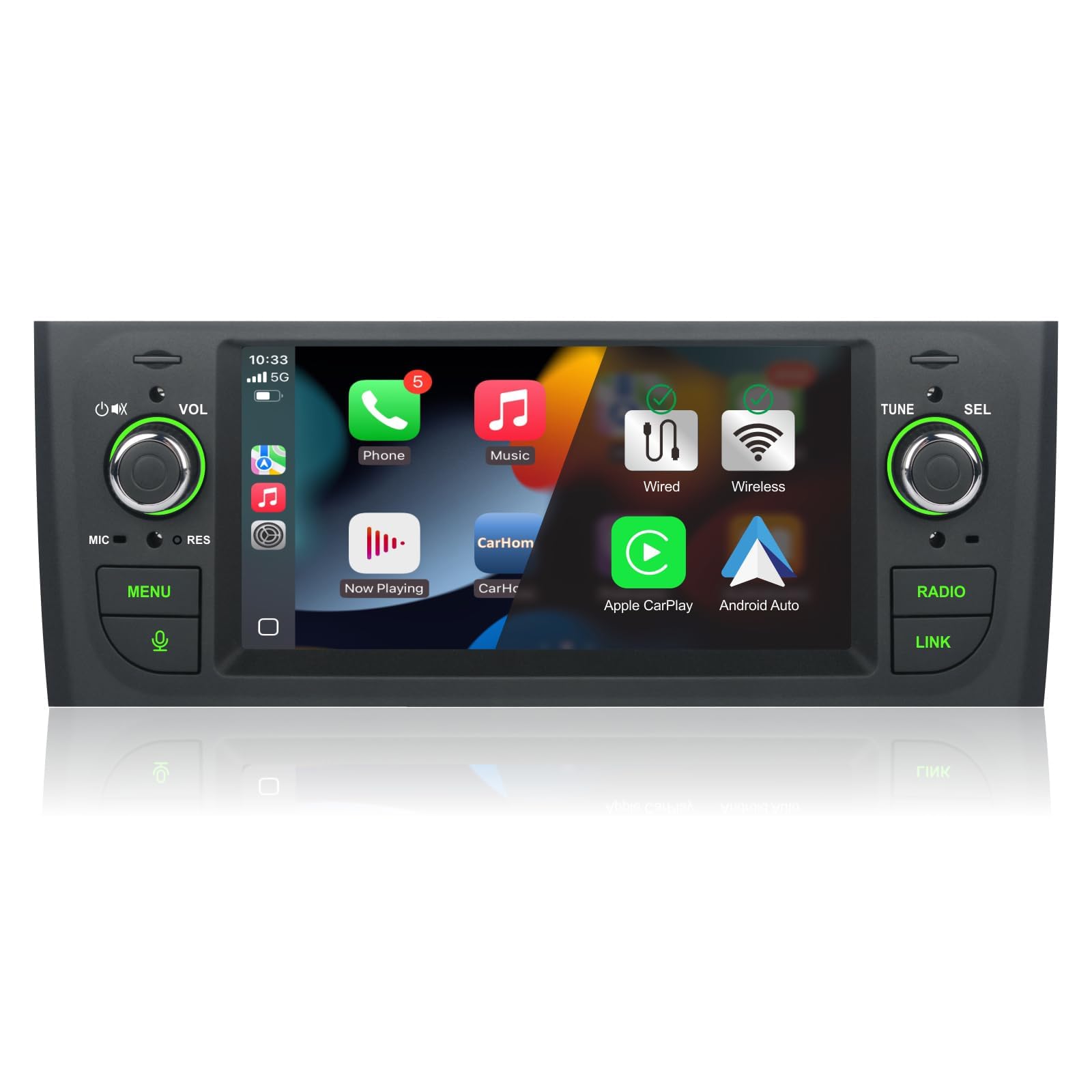Bluetooth con Inalámbrico CarPlay Android Auto Pantalla para Fiat Punto 2005-2009 Fiat Linea 2007-2011 Radio Coche