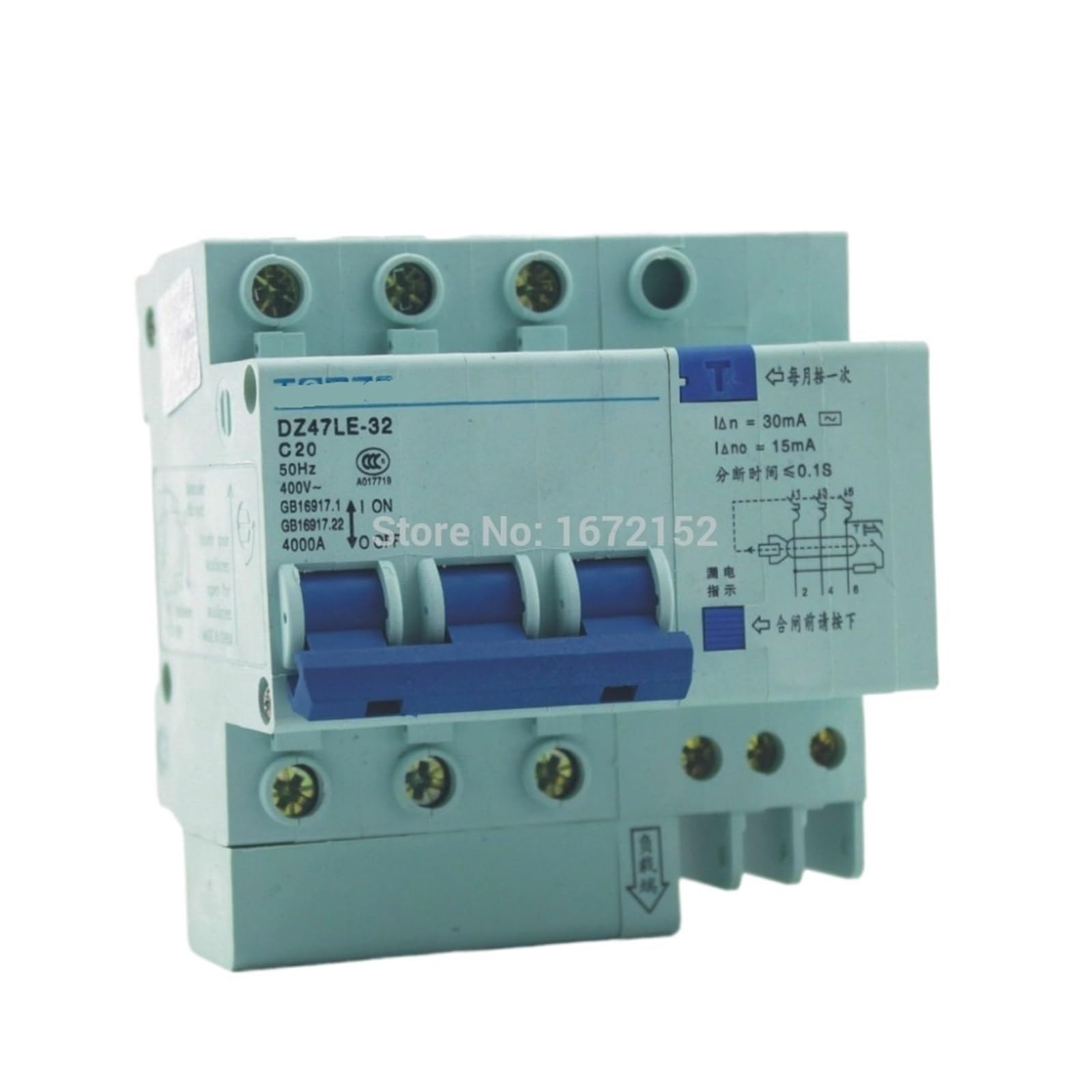 JNVFTCUX 3P 20A 400V~ Residual Current Circuit Breaker with overcurrent and Leakage Protection