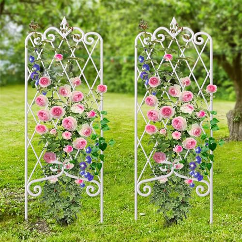 AMAGABELI GARDEN & HOME 2 Pack 47” x 16” Garden Trellis for Climbing Plants Outdoor White Trellis for Climbing Roses Vines Vegetables Metal Trellis for Ivy Cucumbers