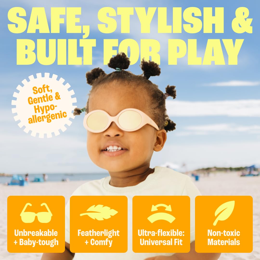 BABY SUNNIES Polarisierte Baby Sonnenbrille mit Riemen - 0-24 Monate, UV Schutz, Bruchsicher, BPA Freie Baby Sonnenbrillen