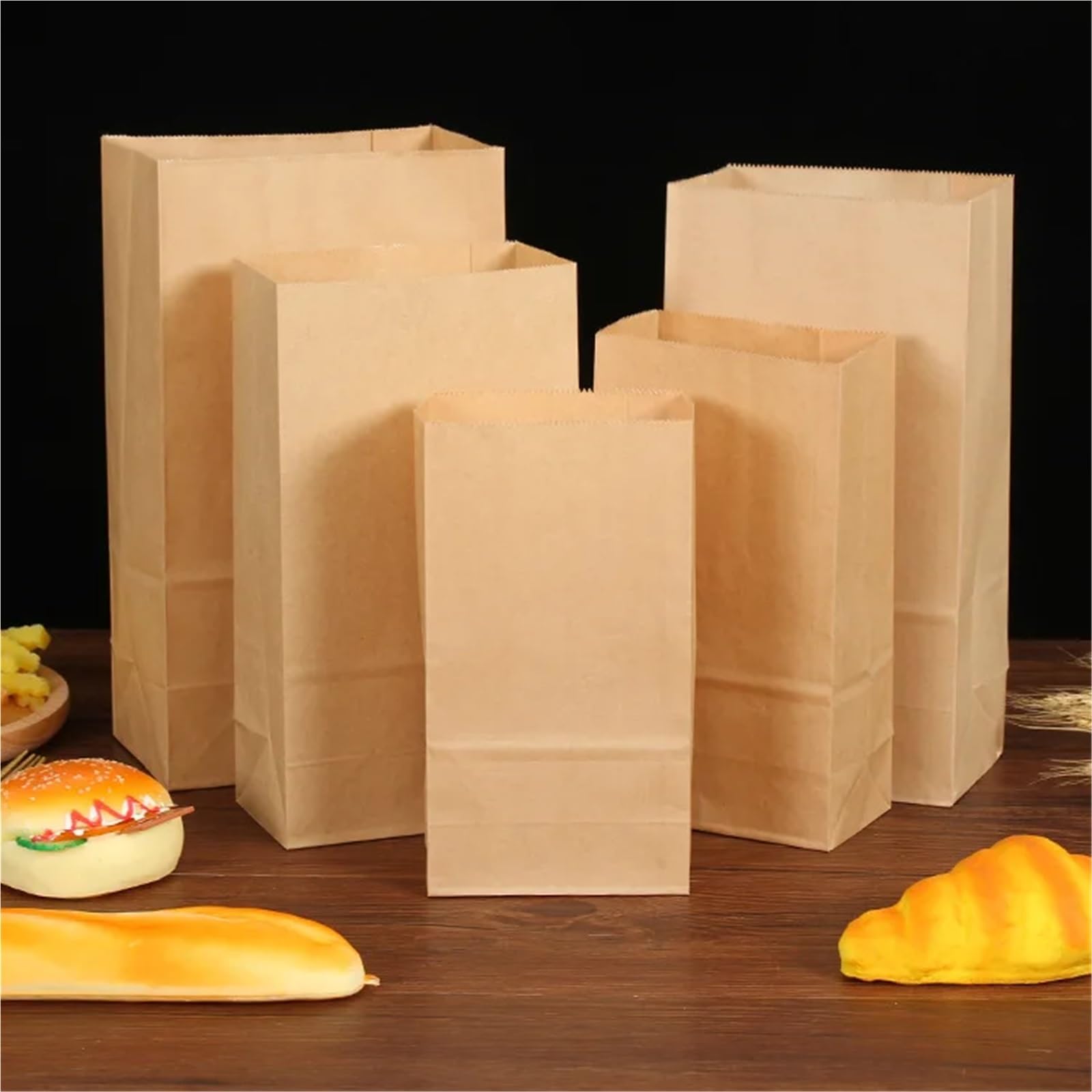 Lot de 100 sacs en papier kraft recyclables pour biscuits, bonbons, sandwich, pain, cadeau de mariage