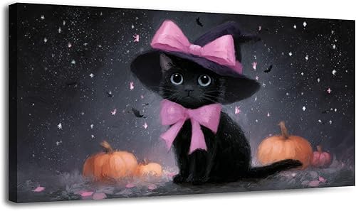 Miniatura 19 de 30"x 60" Canvas Wall Art Vintage Halloween Spooky Ghost Witch Black Cat Crow Painting Framed Pictures Painting Prints Large Wall Art for Living Room