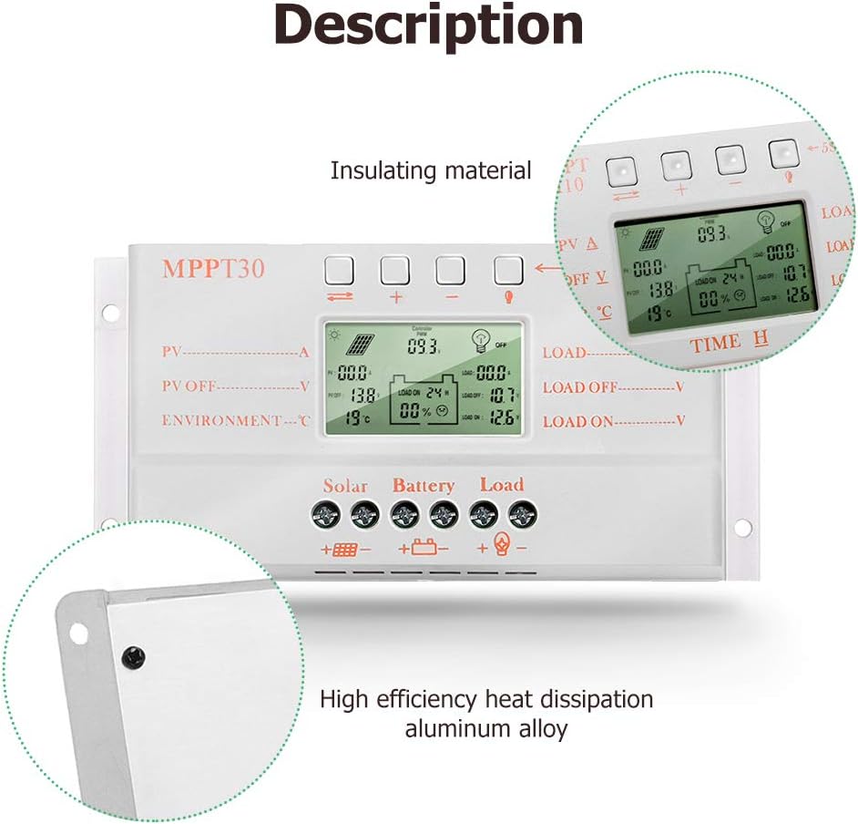 SolaMr 20A Solar Charge Controller MPPT 12V/24V Intelligent Solar Panel Charge Controllers with LED Screen Display USB Port 5V Output Solar Panel Battery Regulator
