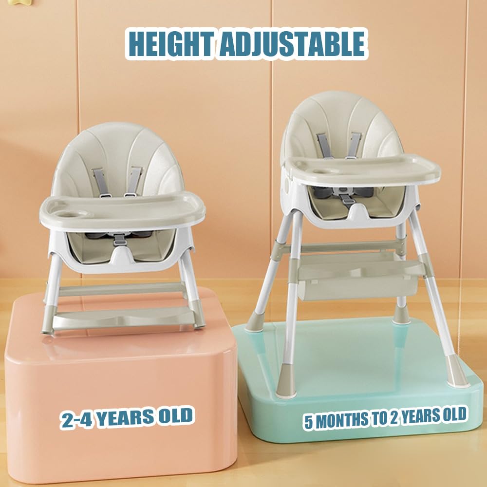 Chaise Haute Bébé – Chaise Enfant Pliable avec Plateau Détachable, Chaises à manger pour enfants avec Fonction d'Inclinaison Réglable et Table, Convient de 6 mois à 3 ans (6 en 1-Beige)
