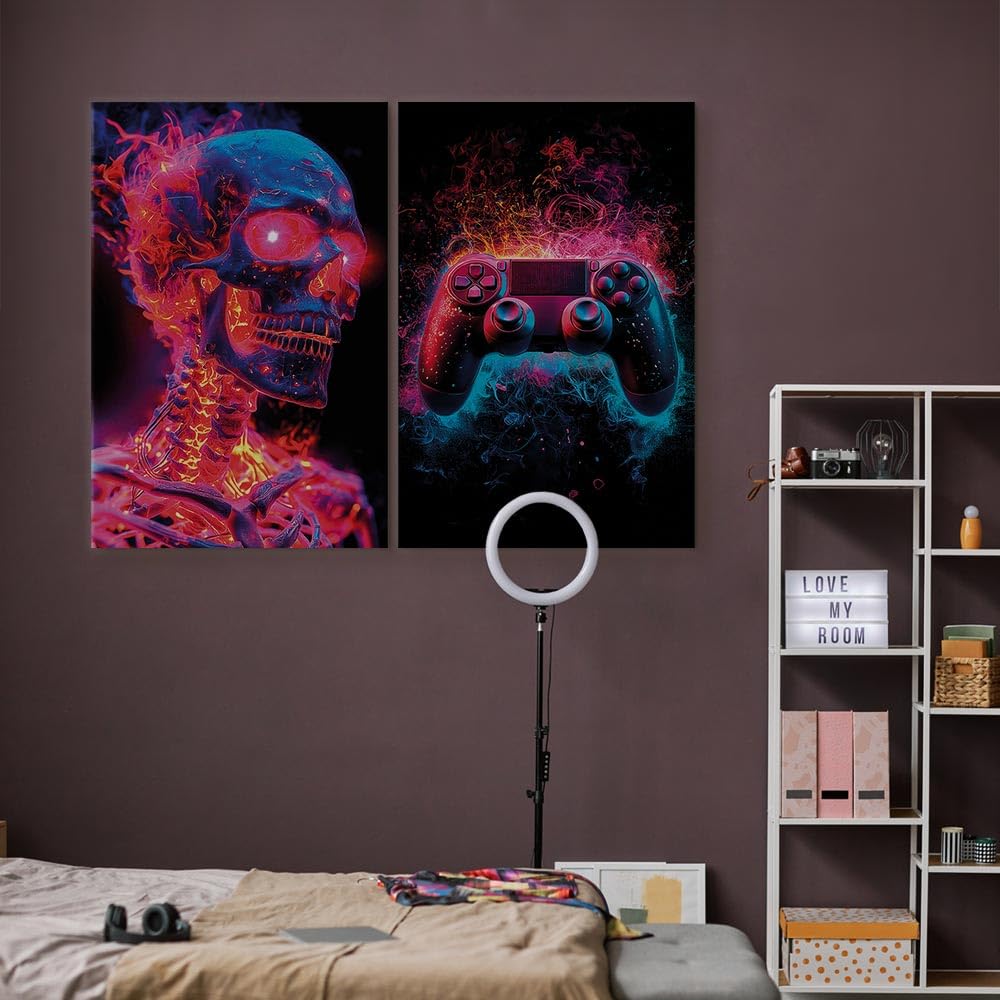murando - Set di 2 Quadri Fonoassorbenti Componibili Gaming Horror 120x90 cm Ciascuno delle Dimensioni di 60x90 cm - Collage 2 Pezzi - Quadro Acustico Stampa su Tela Camera da Letto - i-H-10016-b-a