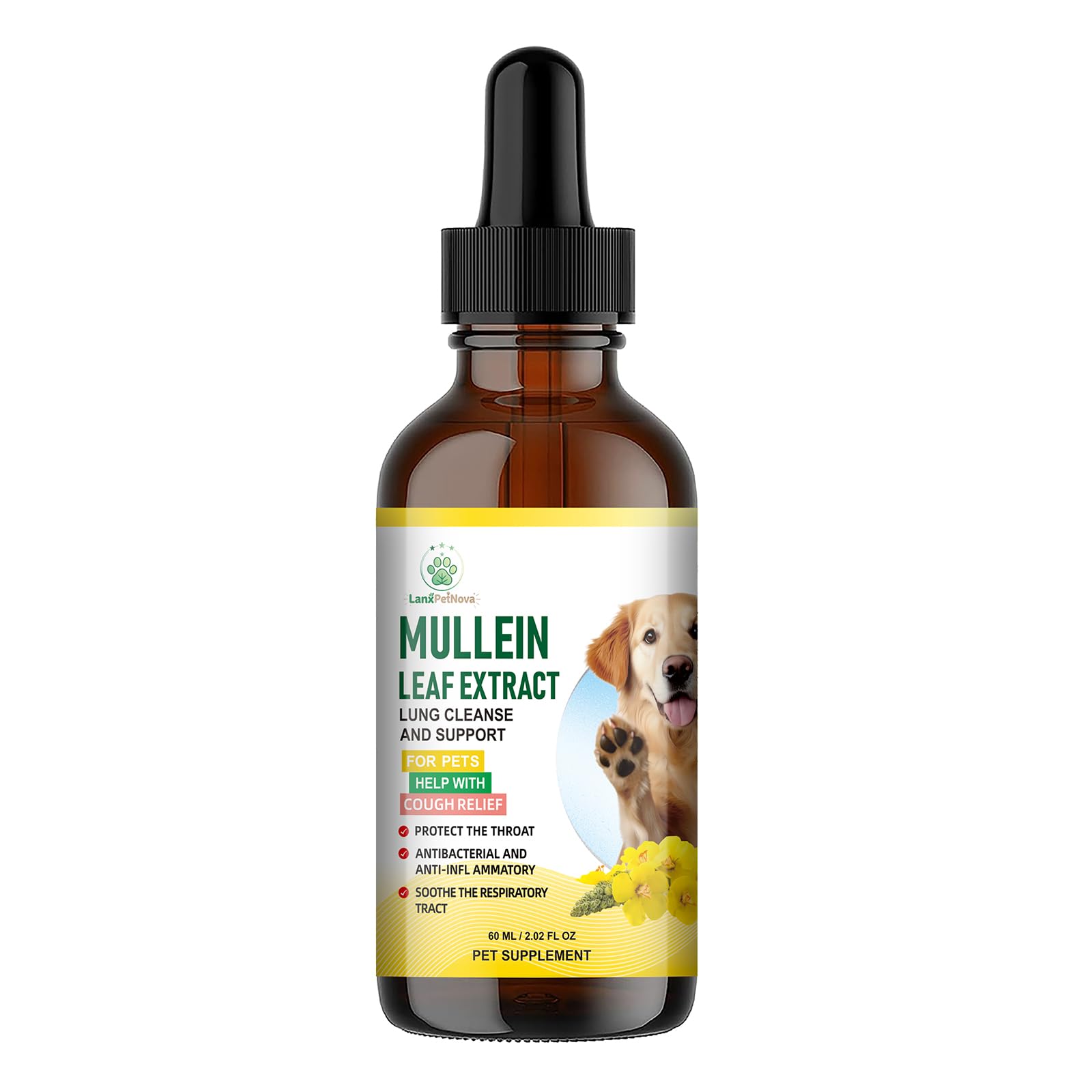 Gotas de verbasco para Apoyo pulmonar y Tos en Perros y Gatos. Alivia Tos de Perrera, Tos Seca y húmeda, Limpia pulmones, Calma Dolor de Garganta y facilita la respiración, 100% Extracto Vegetal Puro