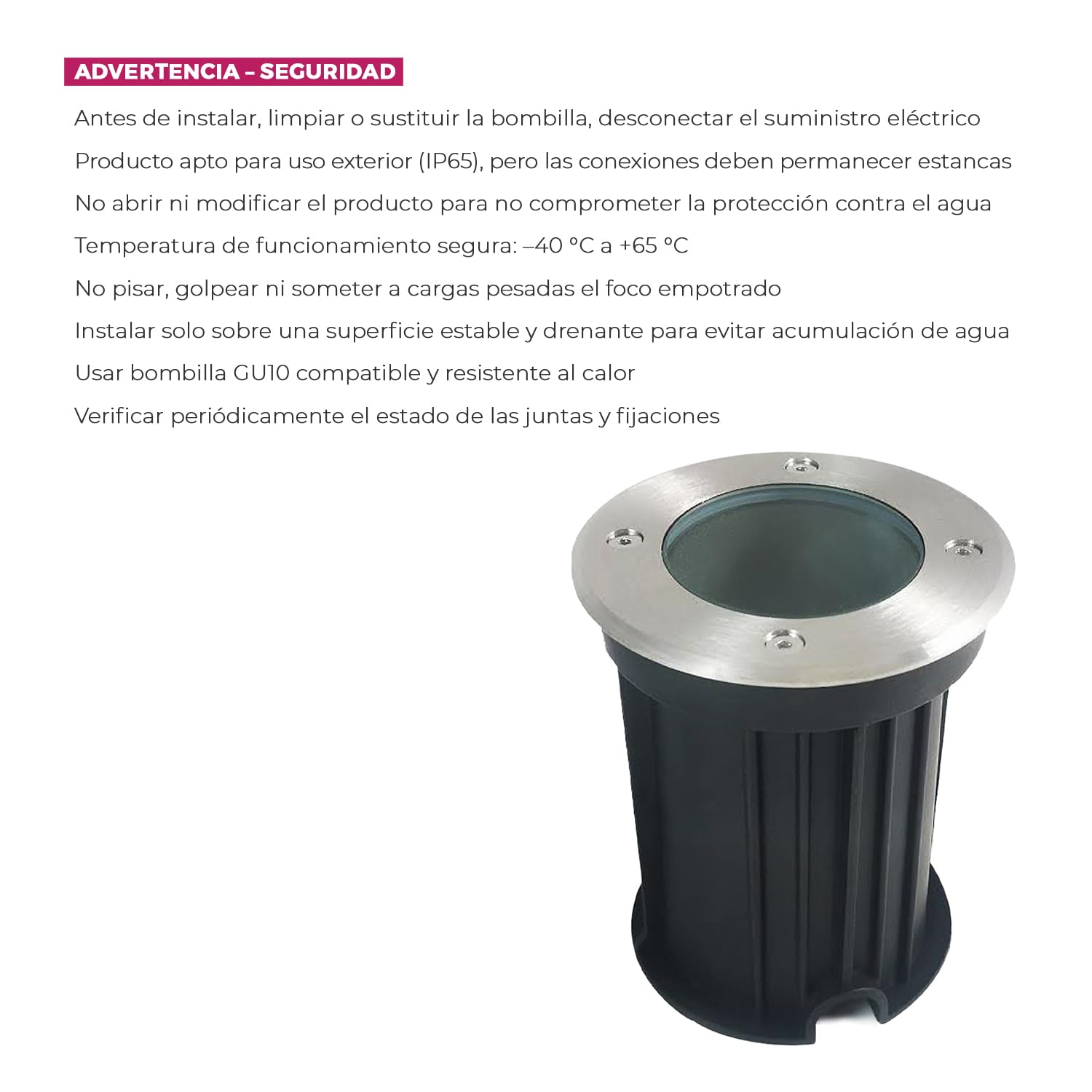 Europalamp – Lote de 5 focos empotrables de suelo redondos, acero inoxidable 304 exterior IP65 + bombillas GU10 7 W blanco neutro 4500 K