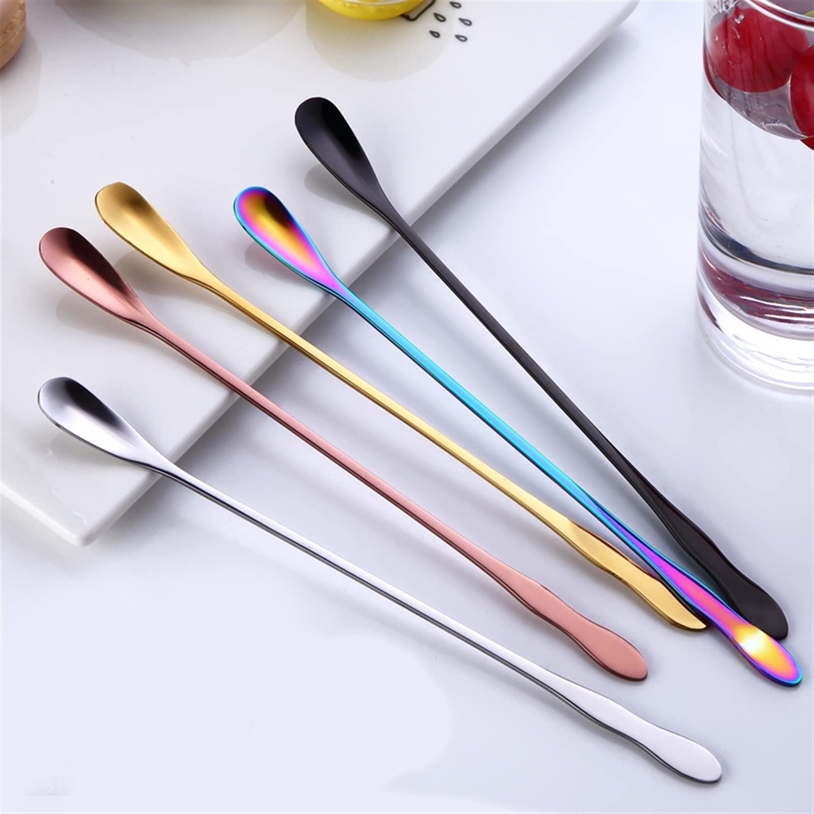 JINGYAN Cucchiaini da tè Steel Coffee Spoon With Long Handle Colorful Scoops Dessert Tea Kitchen Gadget Tool Tableware