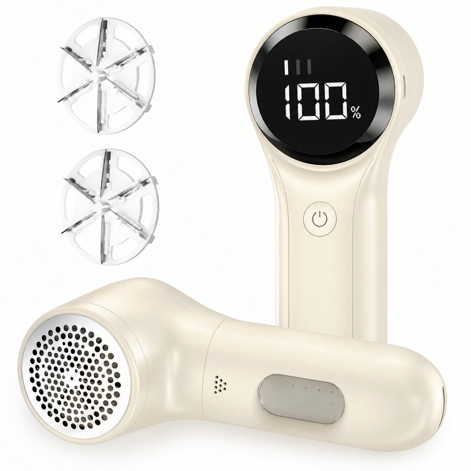 Buywoo Afeitadora de tela, removedor de pelusa eléctrico, afeitadora de pelusa recargable, desfuzzer de suéter para quitar pelusas, funciona con pilas, 6 cuchillas, 3 velocidades con pantalla LED para