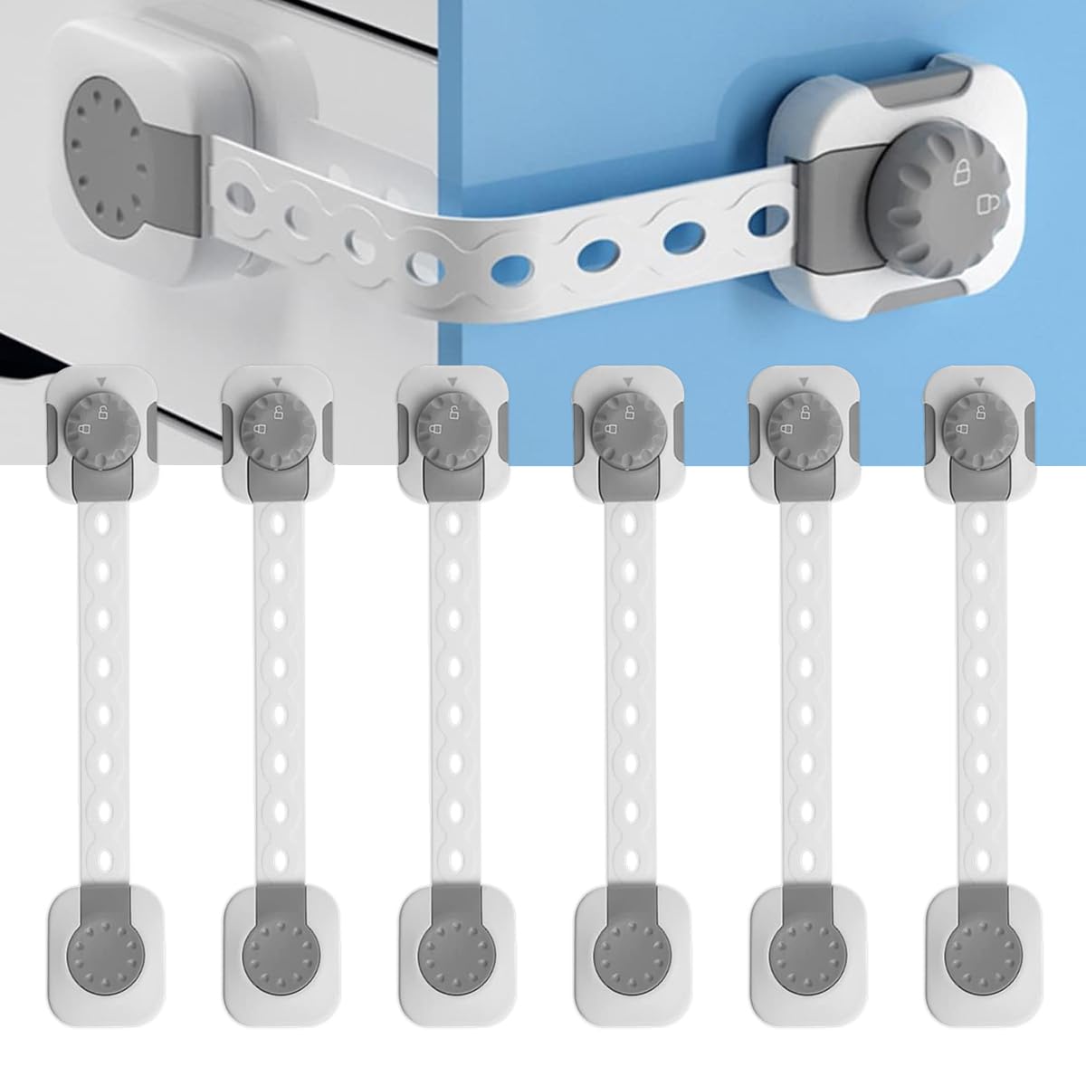 6-Pack Child Safety Locks Baby Safety Latches, Child Proof Cabinet Latches Adjustable Double Button Baby Locks to Drawer Door Fridge Oven Toilet