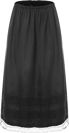 Womens Half Slips Long Satin Underskirt Lace Slip for Women Under Dress Extender
