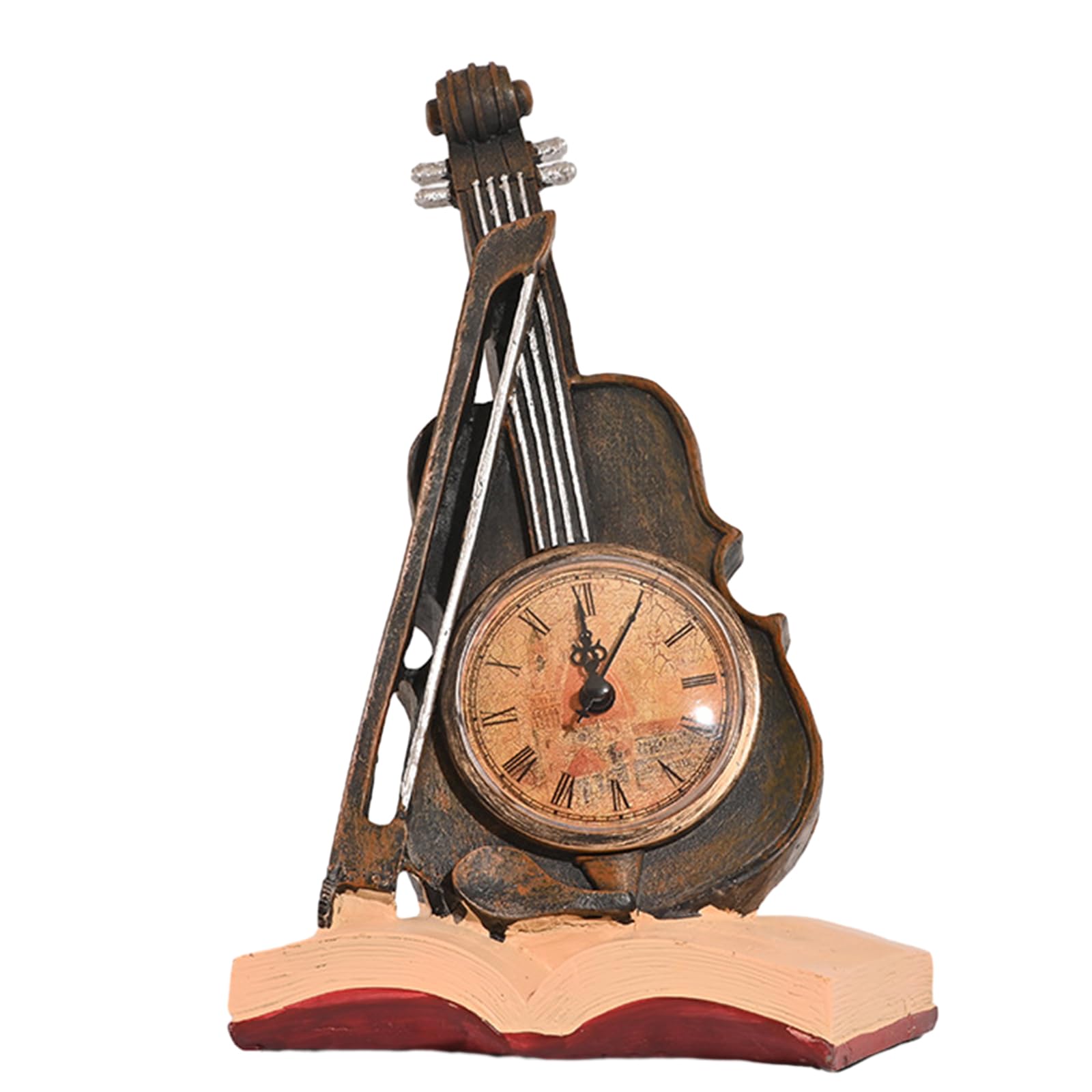 Violín estatua decoración del hogar con reloj integrado