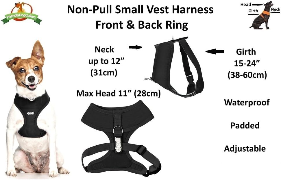 Dexil Elite Range Luxury Padded Waterproof Adjustable Back and Front Ring Non-Pull Small Pet Dog Vest Harness (Liquorice Black - Image 4