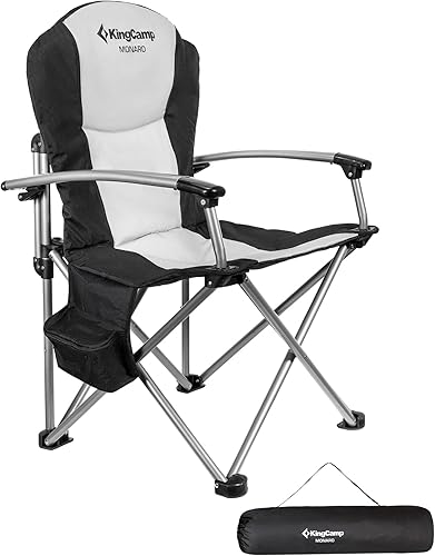 Miniatura 62 de KingCamp silla plegable de gran tamaño para campamento con soporte lumbar, silla ergonómica acolchada con reposabrazos, alta resistencia, con bolsa