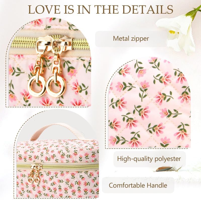 3 PCS Travel Makeup Bag Set, A–Z Initials Cotton Quilted Cosmetic Bag for Women & Preppy, Personalized Toiletry Bag Travel Accessories Makeup Brushes Organizer, Valentine’s Day & Birthday Gift for Her - Image 3