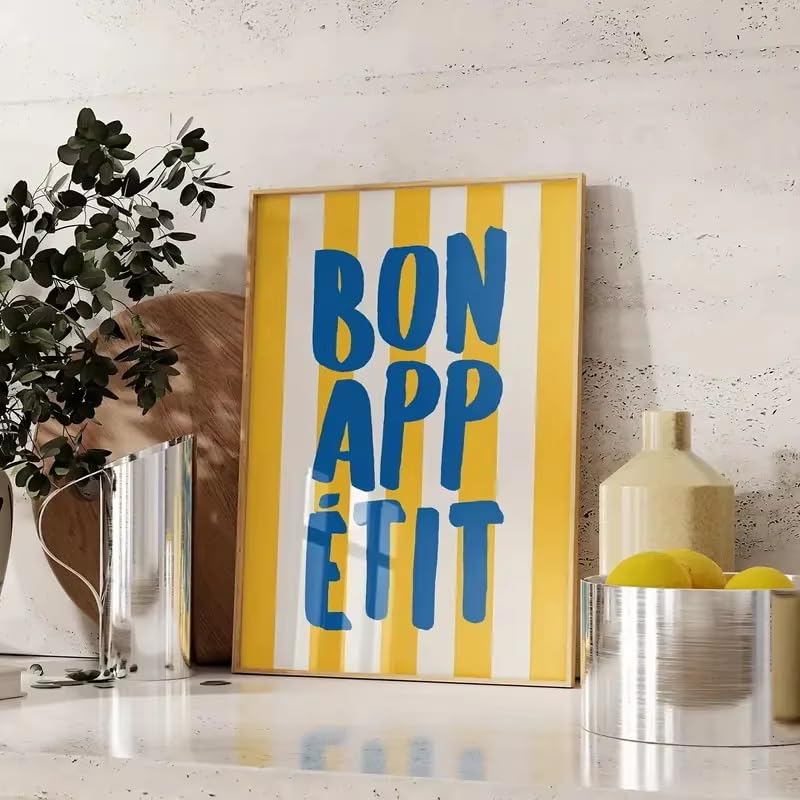 Affiche sur toile Bon Appétit bleue 21x30 cm décoration de salon moderne sans cadre
