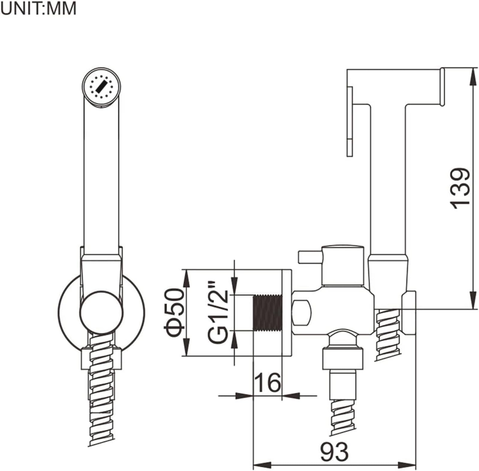 Ibergrif Bidet Handbrause für WC, Einhebelmischer, Chrom | Kaltwasser WC Dusche Set mit Schlauch und Halterung