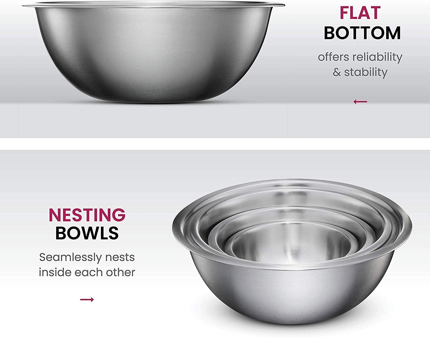 Cuencos para mezclar de acero inoxidable de alta calidad, se anidan fácilmente para ahorrar espacio con tazas medidoras y juego de cucharas, mide ingredientes secos o líquidos, ideal para cocinar