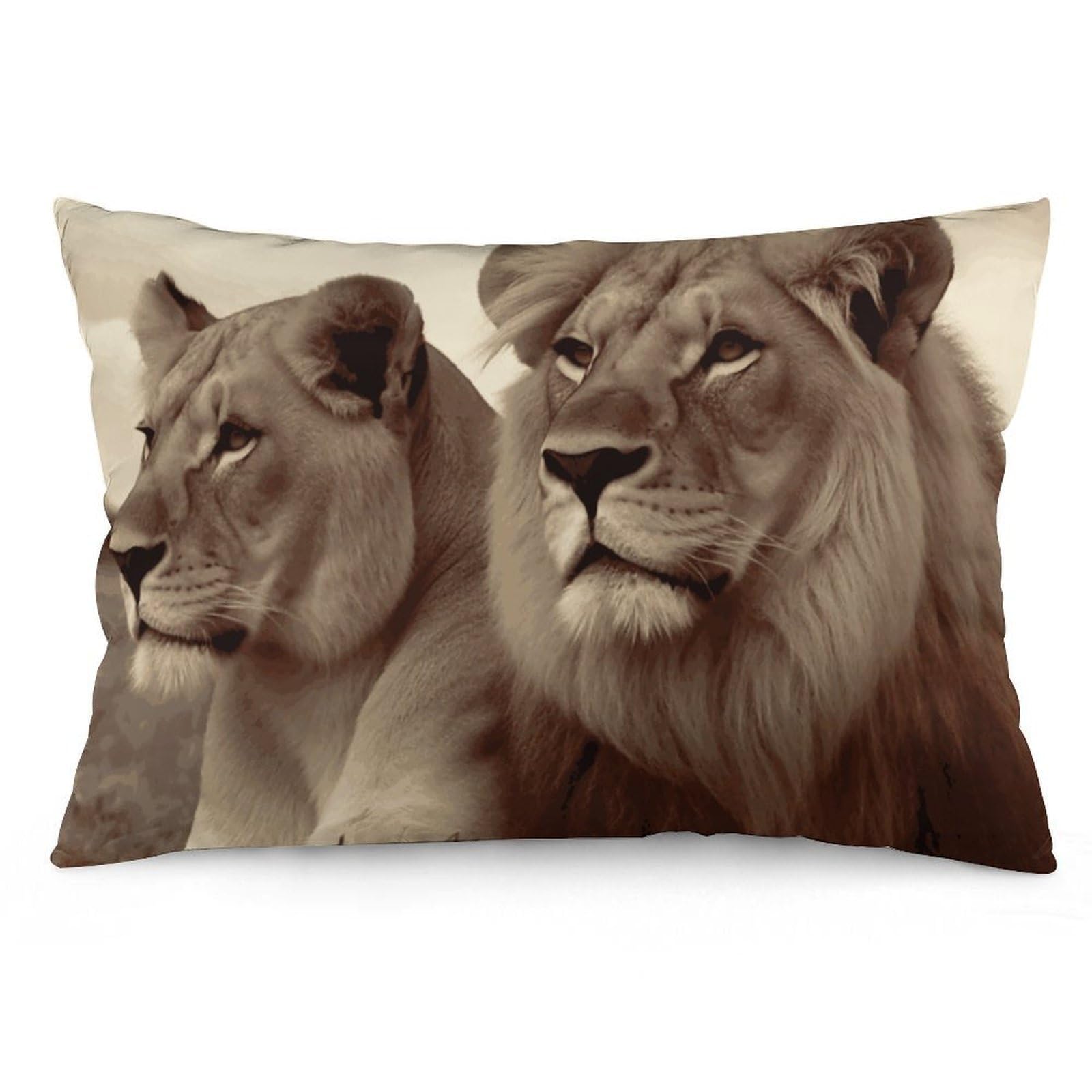 Velvet Pillowcases Standard Size 12 "x20, Ultra Soft Breathable Pillow Cases for Bed, Luxury Cozy Fuzzy Pillow Shams, Lumbar Pillow Cover, African Lion and Lioness Cushion Case Home Decor