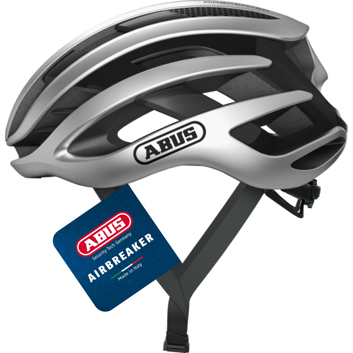 ABUS Rennradhelm AirBreaker - High-End Fahrradhelm für den professionellen Radsport - für Damen und Herren - Silber, Größe L