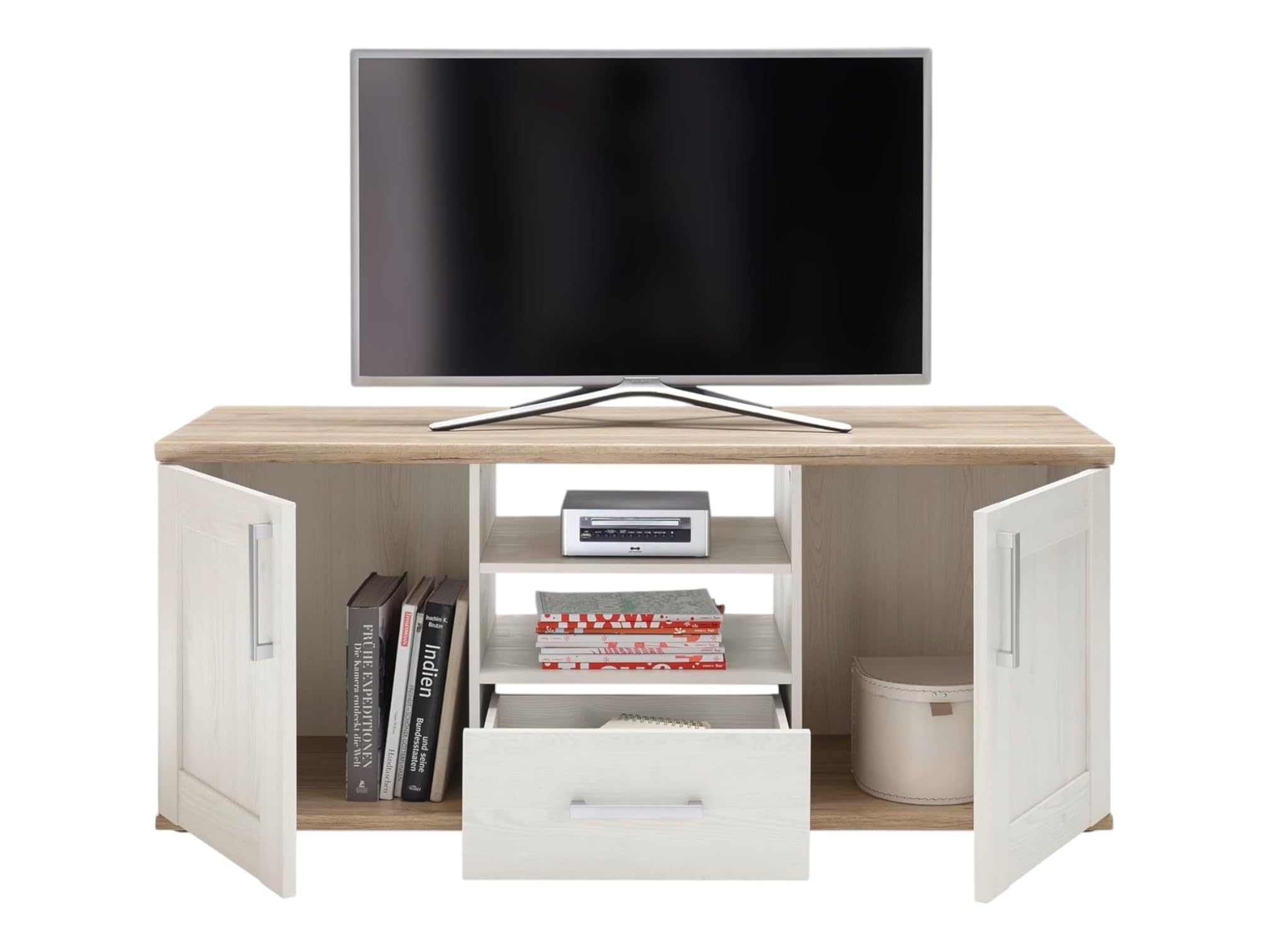 moebel-dich-auf Wohnwand Elegance in Sibiu-Lärche Nb. im Landhausstil Anbauwand Wohnzimmerschrank TV-Lowboard Fernsehschrank inkl. LED-Beleuchtung mit Sideboard