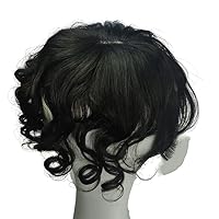 Vista 5 de Anemone Toppers humanos rizados y ondulados con clip con flequillo lateral, flecos, para mujeres, pelucas para pérdida de cabello suave, cubierta