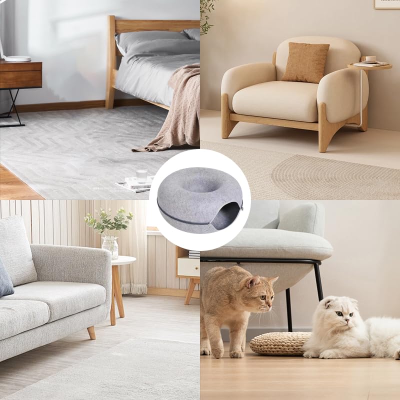 Letto a tunnel a forma di ciambella per gatti, letto a tunnel per gatti indoor - Letto rotondo per gatti in feltro con tunnel a forma di ciambella rimovibili e traspiranti | Tunnel in per gatti