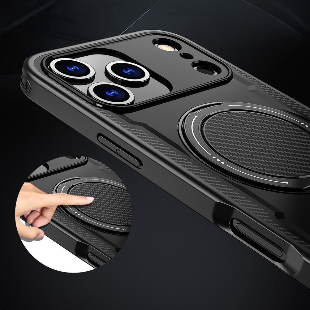 Magnetisch Hülle für iPhone 17 Pro Max/17 Pro/17 Air/17, Dünne Gefrostet rutschfeste Schutzhülle mit Drehbarer Ringhalter Handyhülle,Schwarz,17 Pro