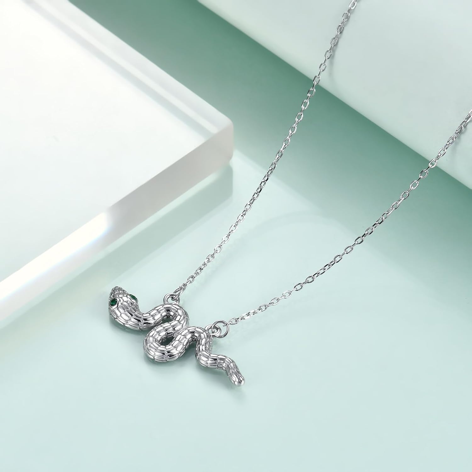 Rnivida 925 Sterling Silver Snake Pendant Necklace with Green CZ Eyes,Women's Snake Charm Jewelry - Image 4