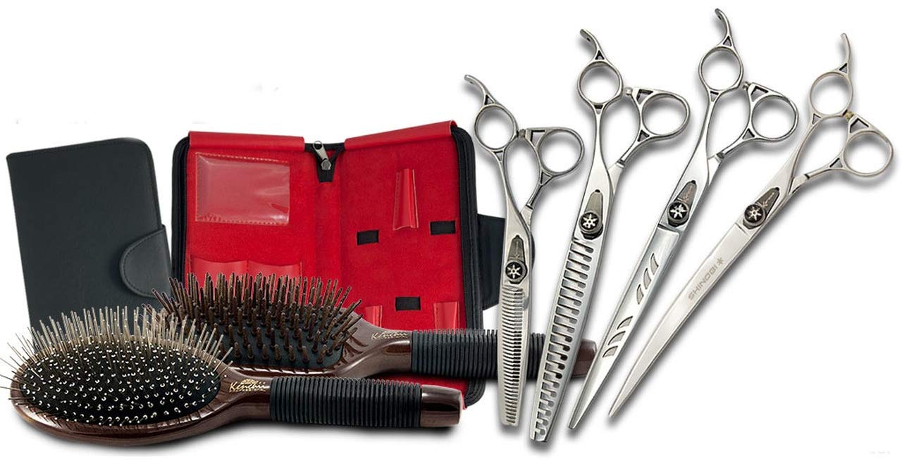 KenchiiGrooming Shinobi Shear Sets For Professional Dog Groomers (8.0" Poodle 4 Shear Kit)