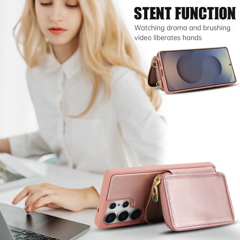 Generic Funda compatible con Samsung Galaxy A55 5G (color: albaricoque), correa cruzada, cierre de cremallera, funda de piel con tapa trasera