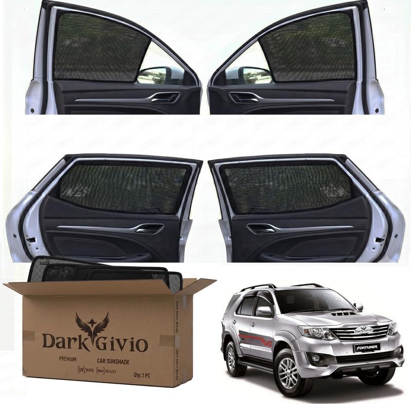 Image of Car Window Sun Shade Protector for FORTUNER T 2 | Exact Fit Non-Magnetic Half Cut Sunshade (Set of 4 /6) | UV Blocker Side Window Car Curtains & Interior Accessory