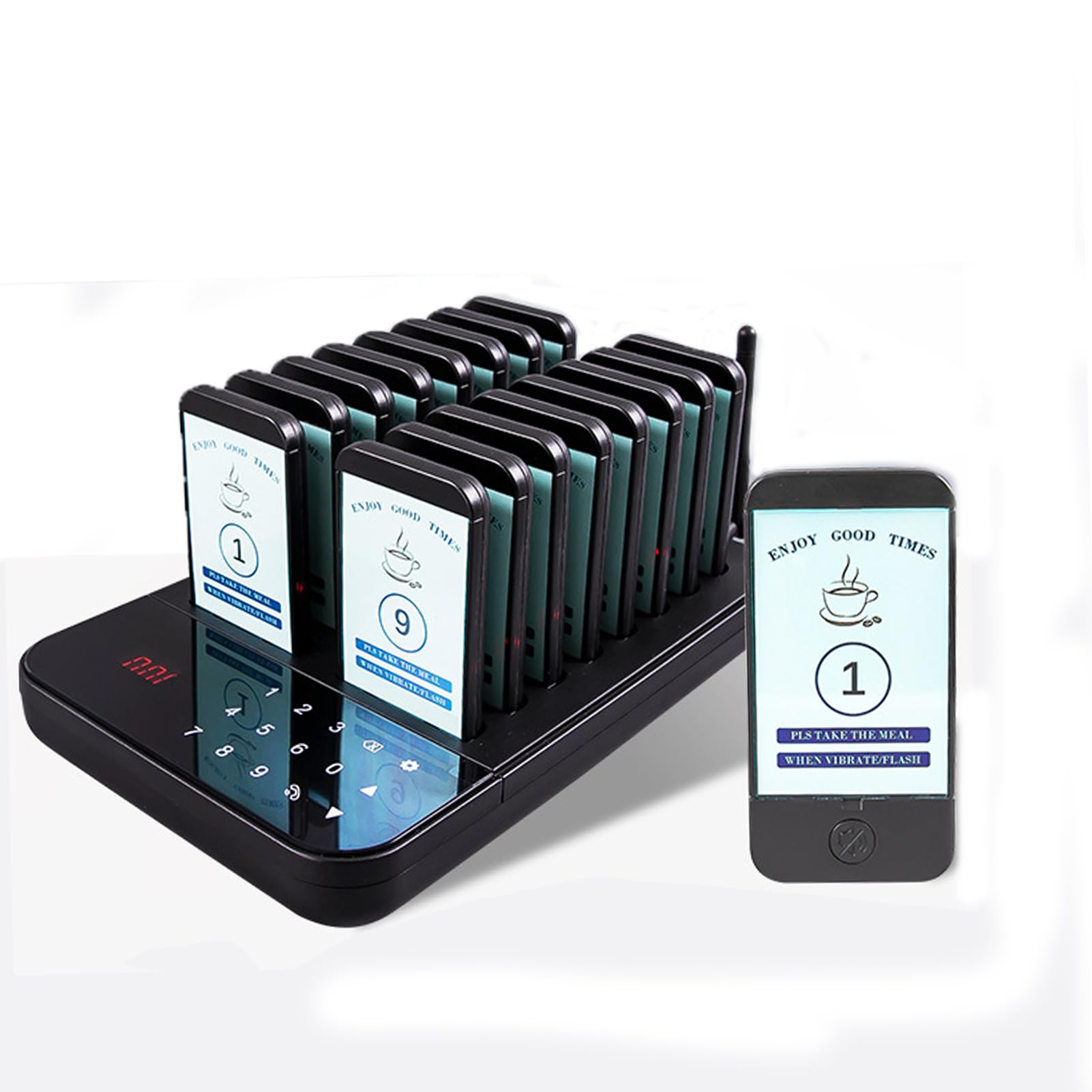 Bewinner Restaurant Pager System, 16 Buzzers Vibration Flashing Wireless Calling Guest Social Distancing, Restaurant Buzzer Pagers, 1640ft Long Range for Food Truck, Bars, Food Court (UK