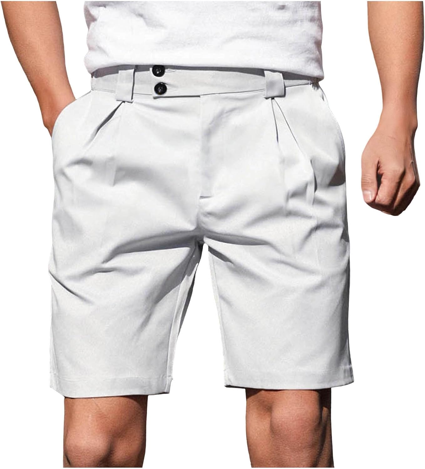 Men's Casual Shorts Button Waist Lightweight Flat Front Golf Work Dress Shorts Business Work Short with Pockets