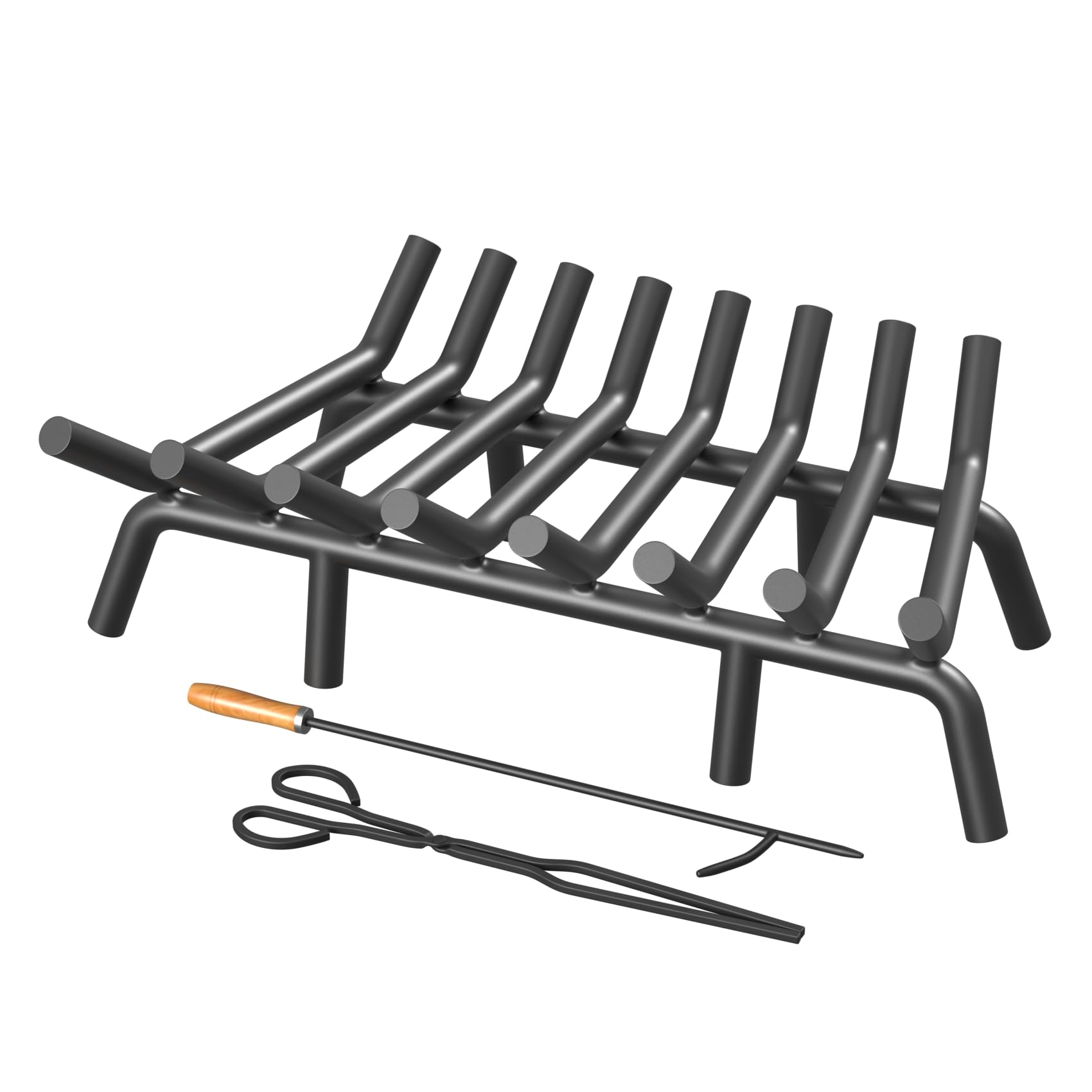 Jusgym Fireplace Grate 24 in with 8 Support Legs and Fire Tongs &amp; Poker