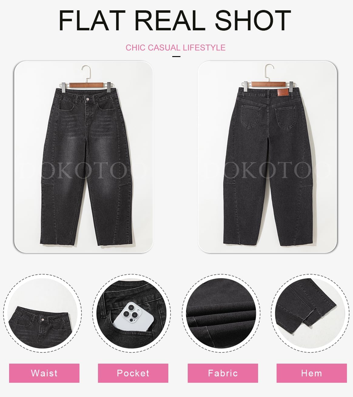 Dokotoo Casual Jeans for Women Loose Baggy Wide Leg Jeans Woman High Waisted Stretchy Denim Pants with Pockets - Image 6