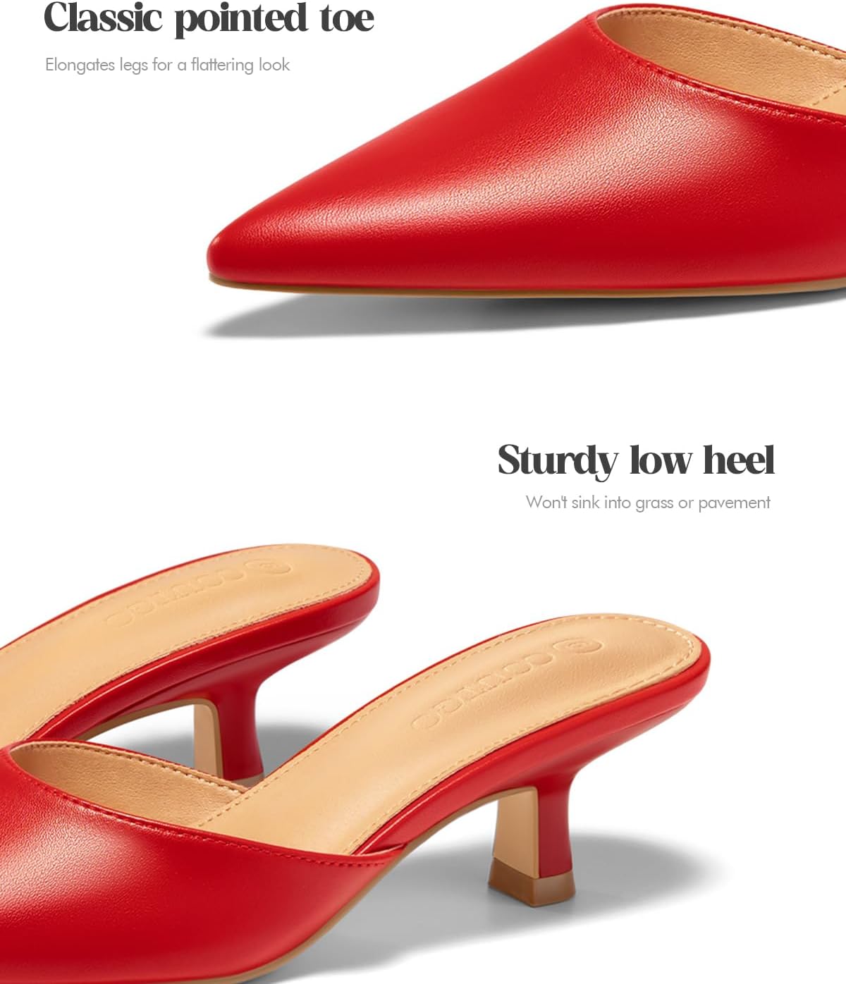 Coutgo Womens Kitten Low Heels Mules Closed Pointed Toe Pumps Slip On Backless Dress Shoes - Image 5