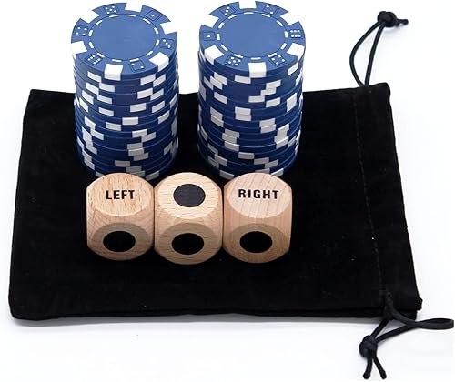 Juego de dados mejorado con 3 dados de madera de haya + 36 fichas de póquer de 0.41 oz (azul)