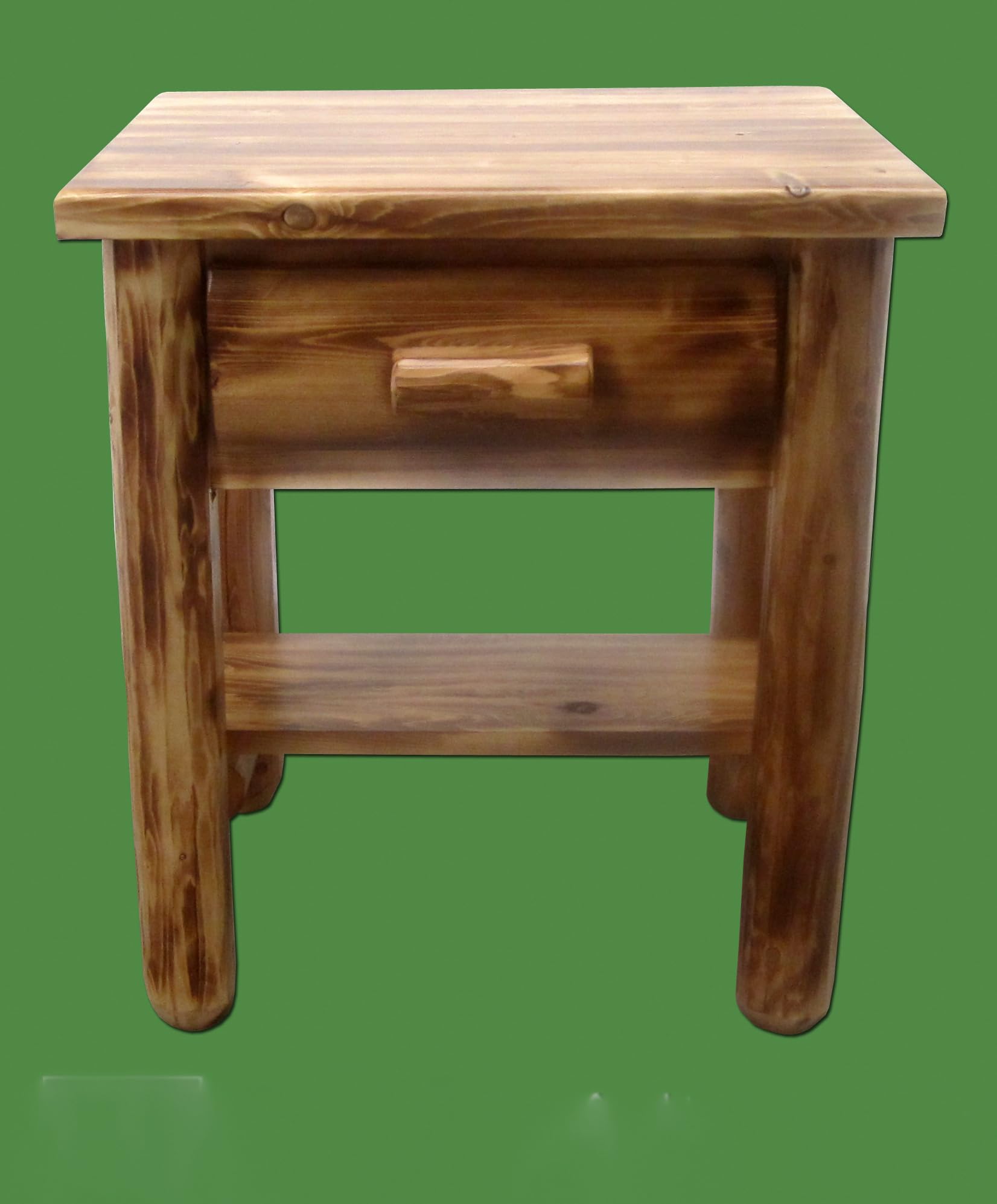 Log Nightstand [1 Drawer] - Torched Cedar/Dovetail / 100% Solid Wood/Amish Handcrafted in USA