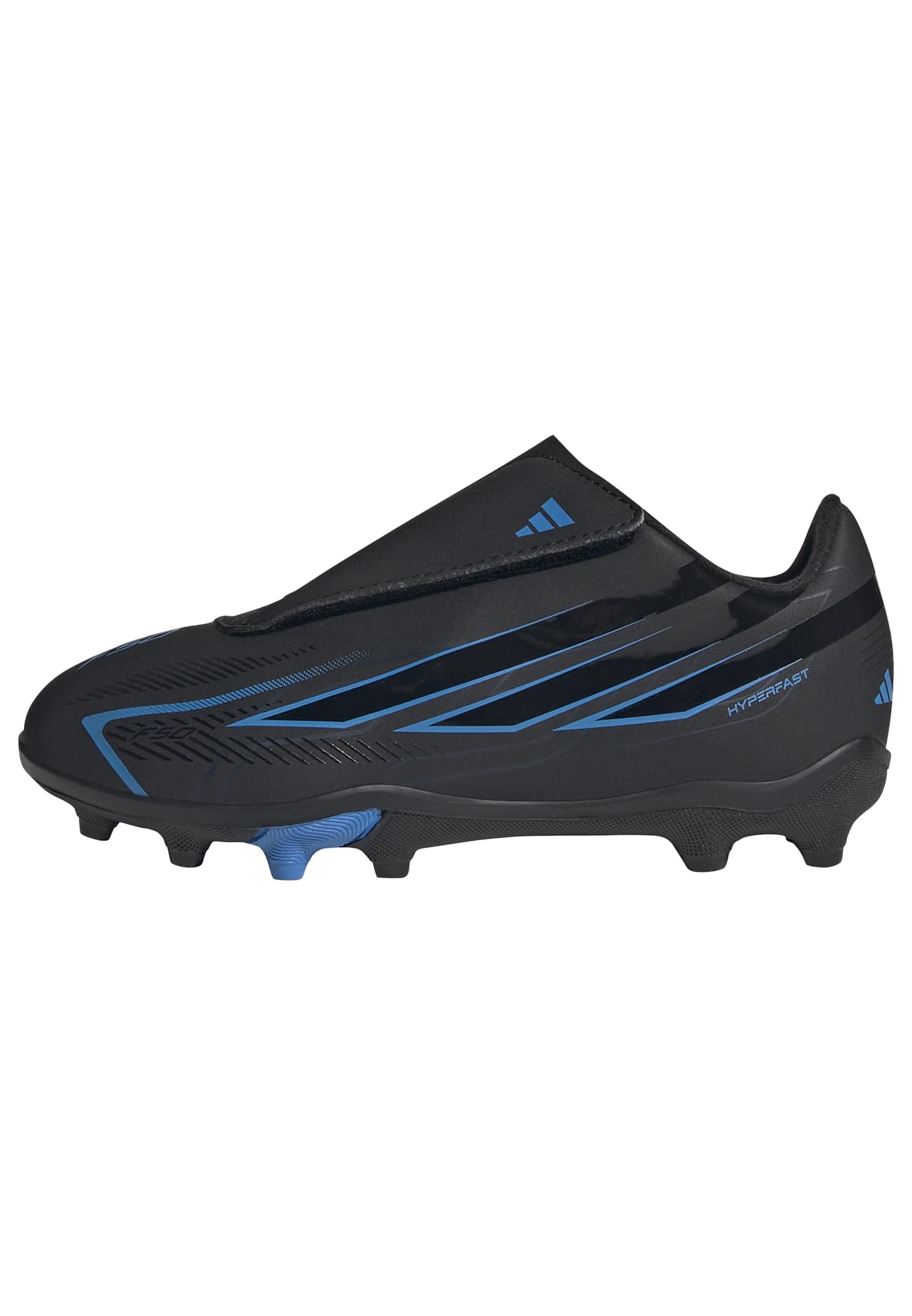 adidas Unisex Kids F50 Hyperfast Club Velcro Firm Ground/Multi Ground Football Boots Children Shoes, core Black/core Black/Lucid Ray Blue, 10 UK Child