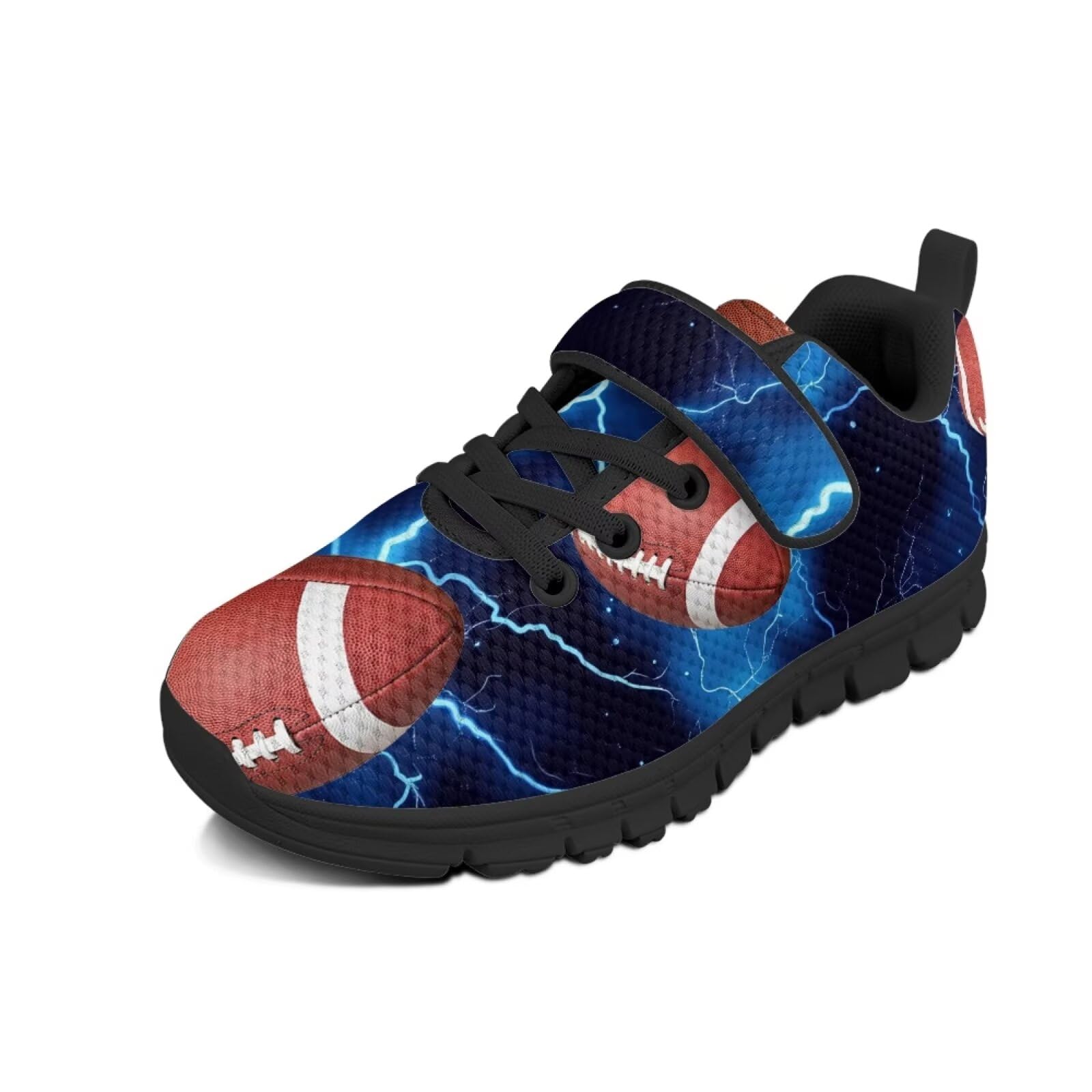 Glomenade Blue Lightning Print Boys Rugby Shoes Girls Slip On Tennis Shoes Kids Running Shoes with Adjustable Strap for Indoor Outdoor