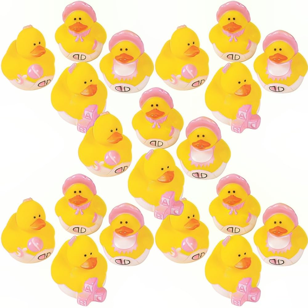 Mini Girl Baby Shower Ducks - Bulk Set of 24 Rubber Duckies - Baby Shower Favors and Gender Reveal Supplies
