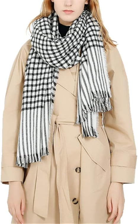 Amazon Co Jp 暖かいスカーフ 秋と冬のヨーロッパやアメリカのスタイルのシンプルなタータンチェック柄の暖かいスカーフショール女性 気質の大きなショール Color Black Size 0x80cm 服 ファッション小物