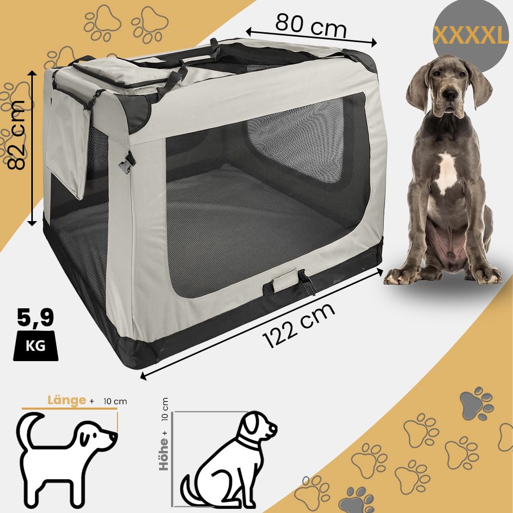 Faltbare Hundebox XXXXL- 122 x 80 x 82 cm, Beige Transporttasche Transportbox, Cream Auto Katze Hunde Kaninchen Große Kleine Box Bag Klein Auto Tasche Transport Petigi