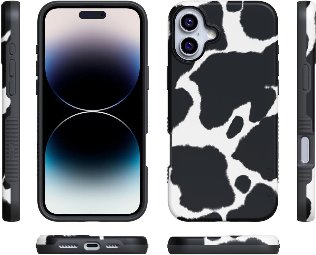 Casely iPhone 16 Case | Current Mood | Cow Print | Bold Protective Design | Compatible with MagSafe