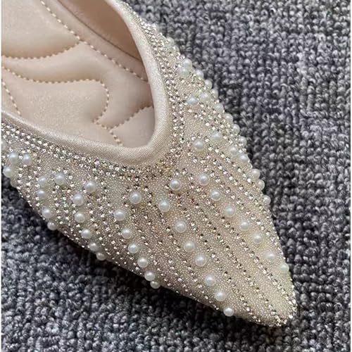 Women's Ballet Flats Glitter Casual Dressy Shoes Pointed Toe Bridal Flats Work Flats Office Shoes with Pearls3