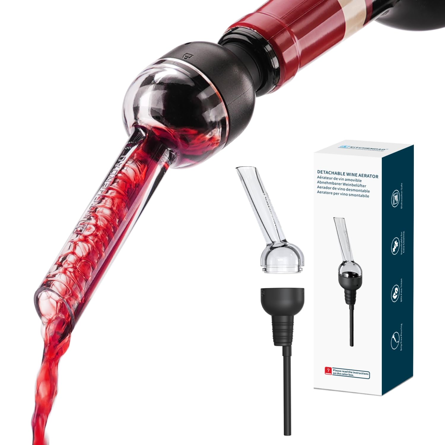 KITCHENDAO Detachable Wine Aerator Pourer - BPA Free Tritan Premium Wine Air Aerator Decanter Spout Dispenser