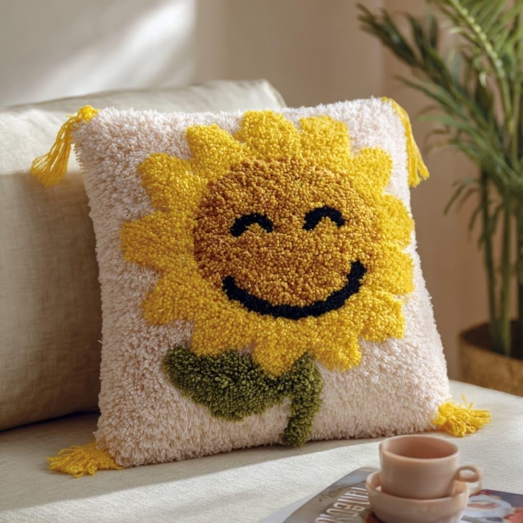 Taxpy Latch Hook Cushion Kits Sunflower 17X17 Inch