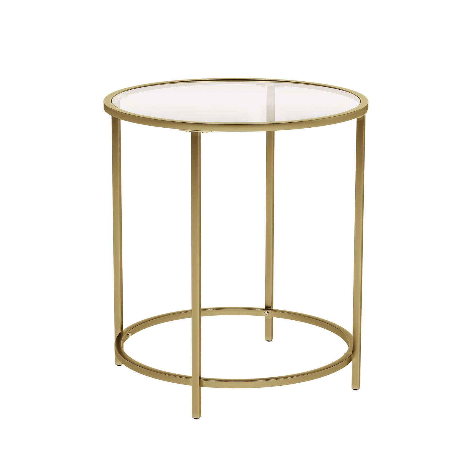 VASAGLE Round Side Table, Tempered Glass End Table With Golden Metal