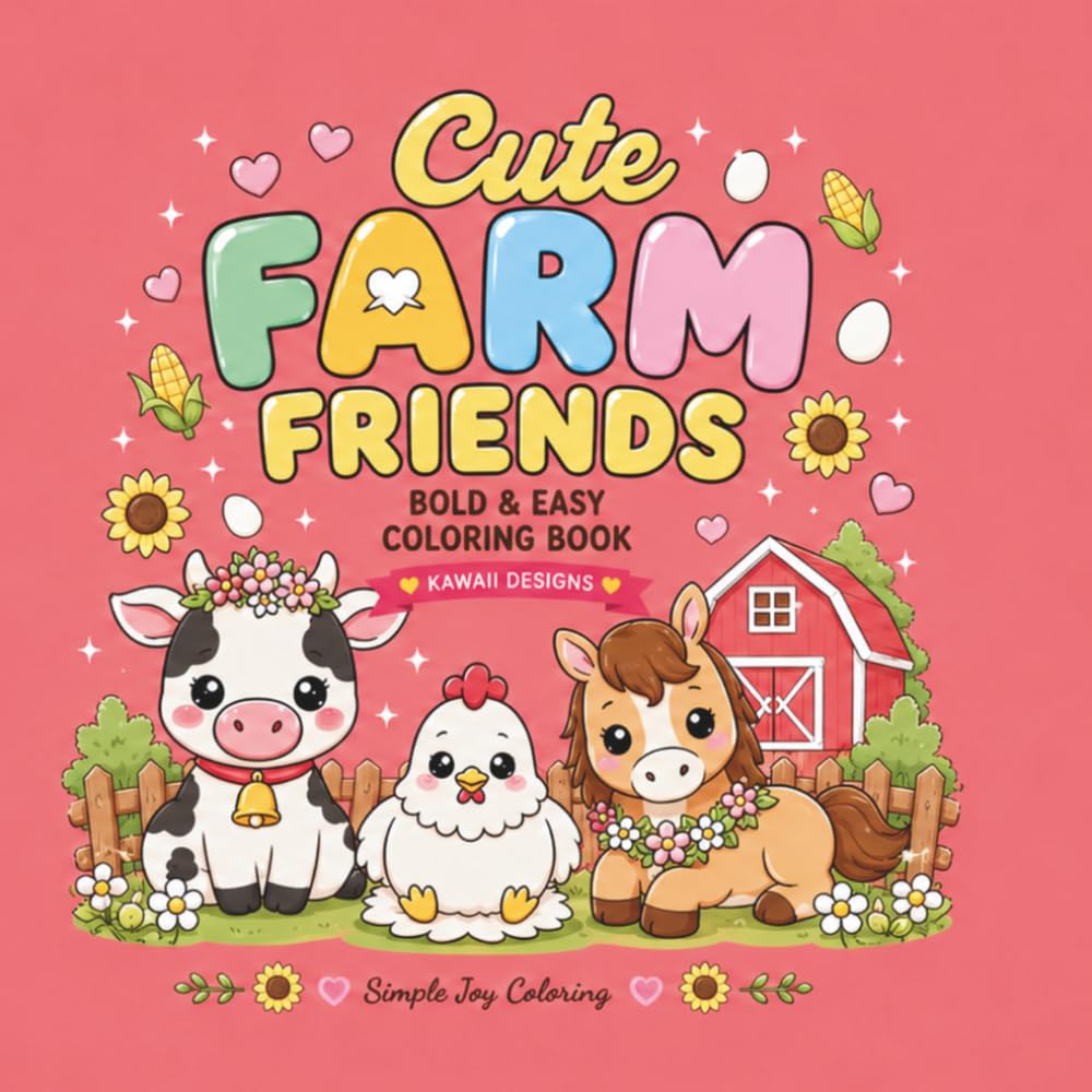 Cute Farm Friends: Bold & Easy Farm Animal Coloring Book Featuring Cute Kawaii Farm Animals and Cozy Farm Scenes for Relaxation and Stress Relief (The Cute Animal Friends Collection)